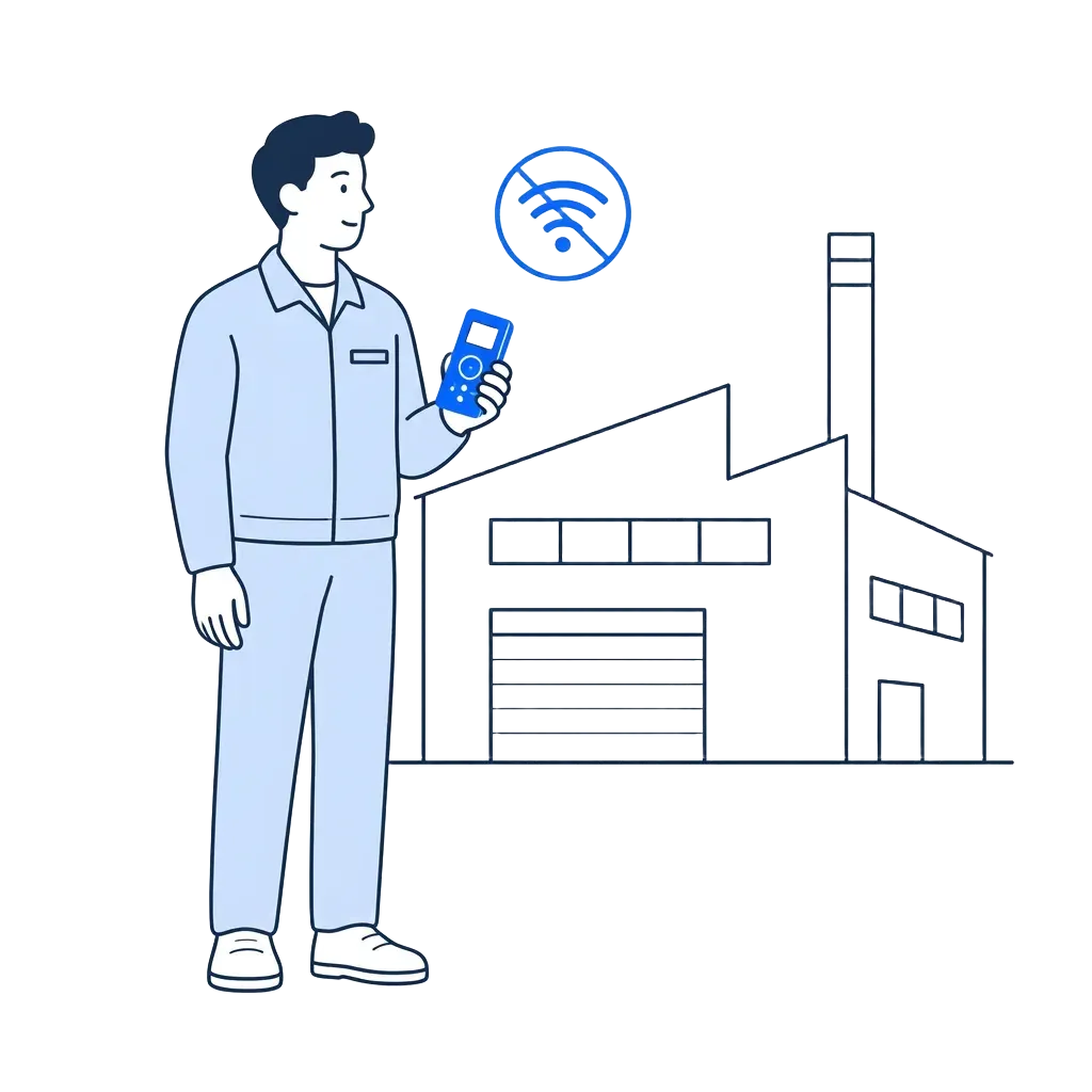 Fieldworker in a factory or exhibition using Truley Sentinel for mobile offline recording