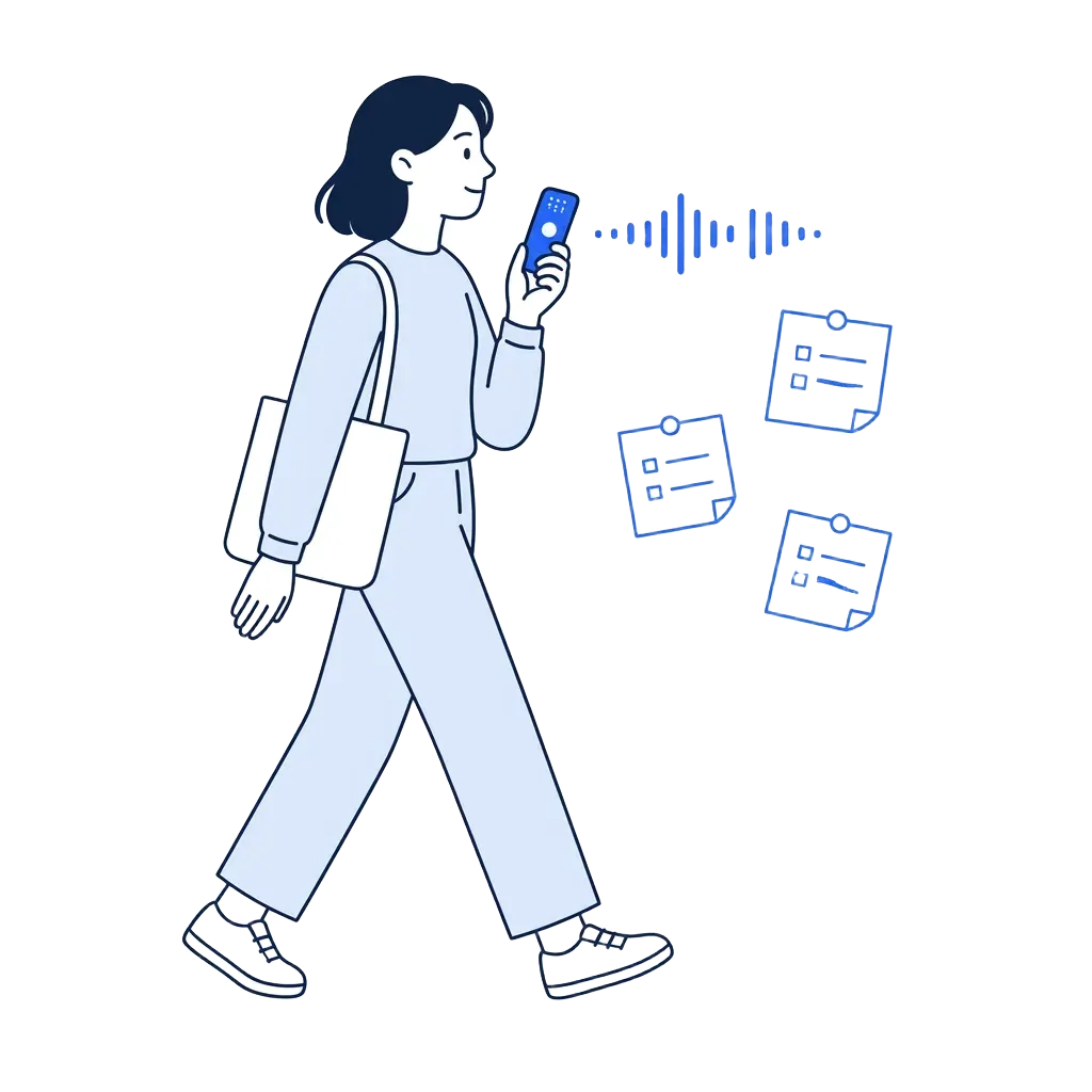 Individual using Truley Sentinel to capture voice memos and tasks on the go