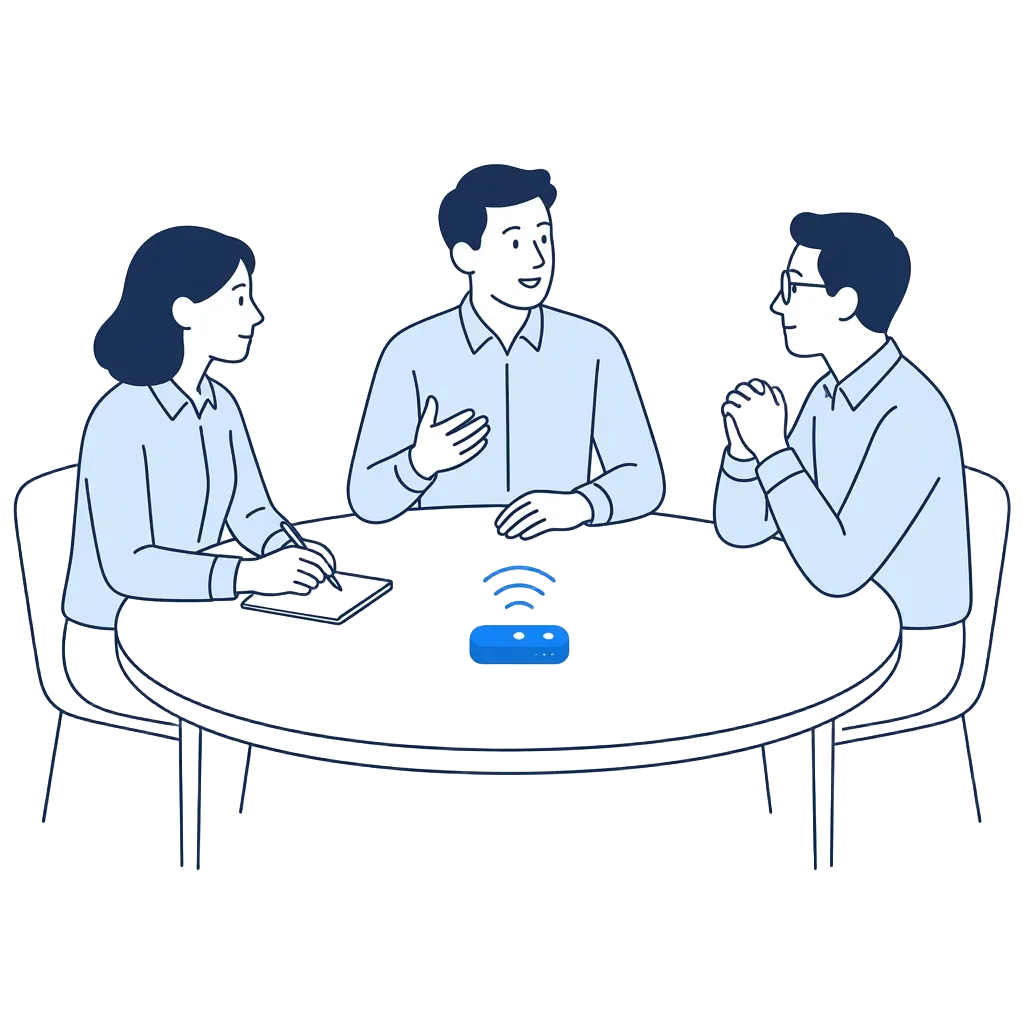 Small team discussing at a table while Truley Sentinel captures notes and action items